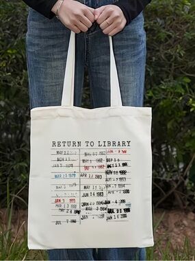 Return to Library Vintage-Styled Canvas Tote Bag in Cream